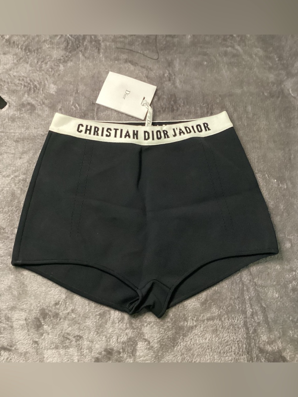 Dior Black Bike Shorts with White J'Adior Waistband